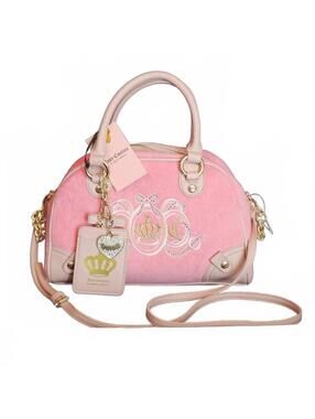 Juicy Couture Lovers Club Bowler Bag Pink Diamond Lemonade Velour NWT